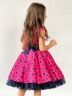 Платье для девочки нарядное БУШОН ST10, стиляги цвет малиновый, темно-синий пояс, принт горошек 