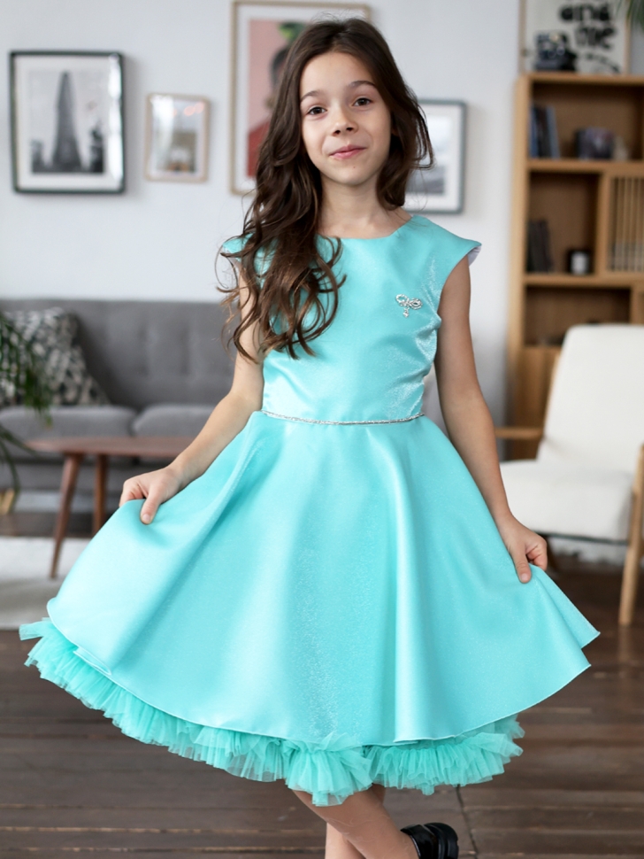 Платье для девочки БУШОН ST35, праздничное цвет бирюзовый 