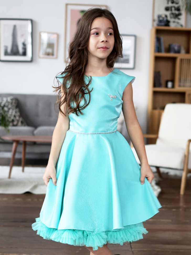 Платье для девочки БУШОН ST35, праздничное цвет бирюзовый 