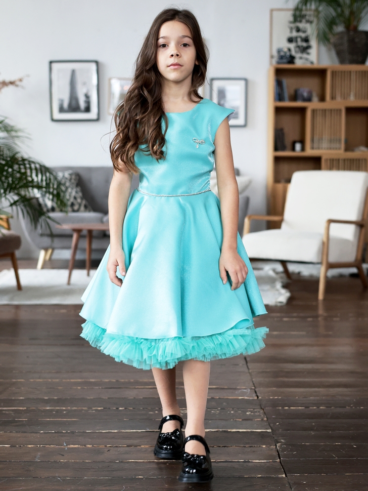Платье для девочки БУШОН ST35, праздничное цвет бирюзовый 