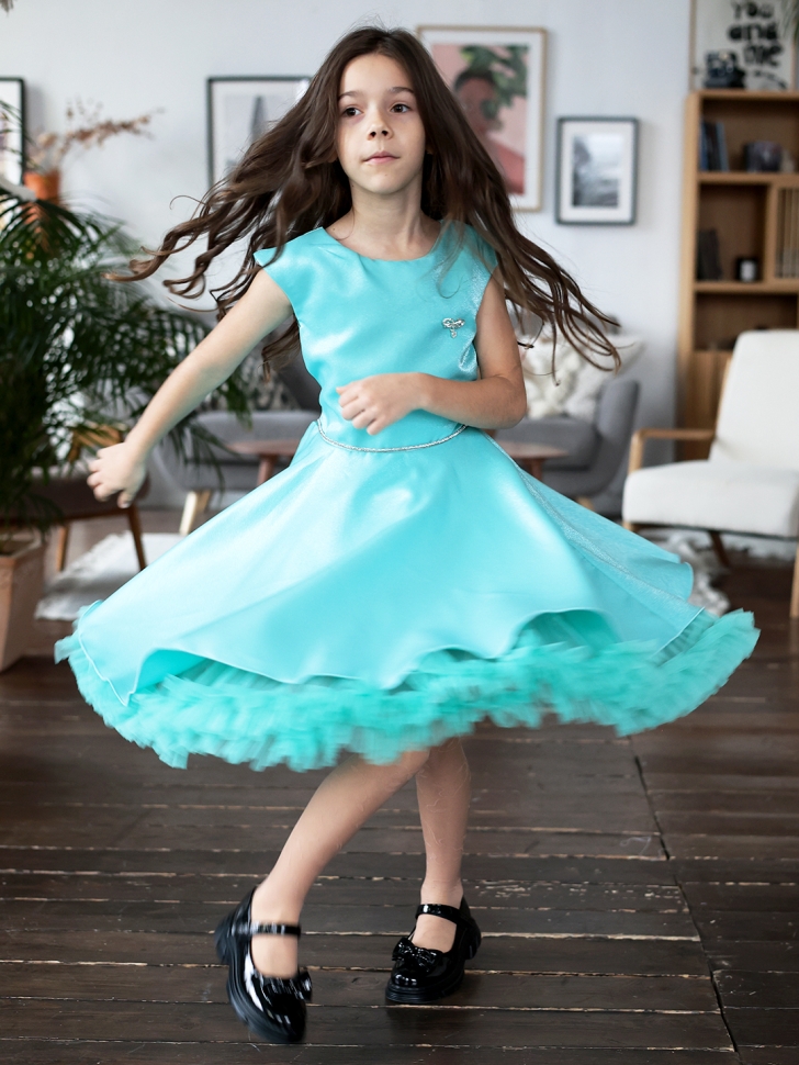 Платье для девочки БУШОН ST35, праздничное цвет бирюзовый 