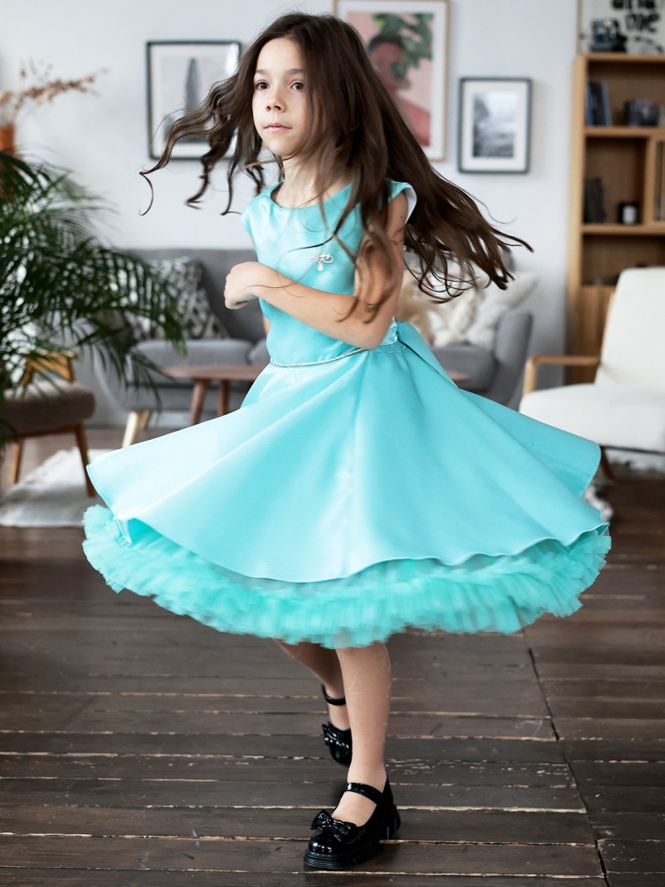 Платье для девочки БУШОН ST35, праздничное цвет бирюзовый 