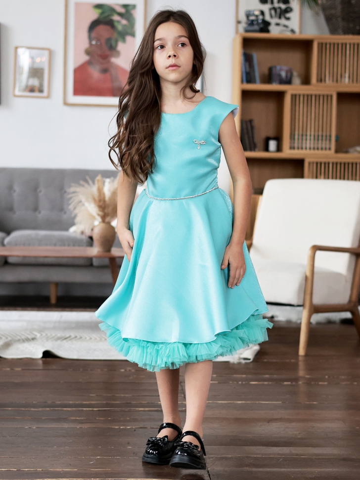 Платье для девочки БУШОН ST35, праздничное цвет бирюзовый 