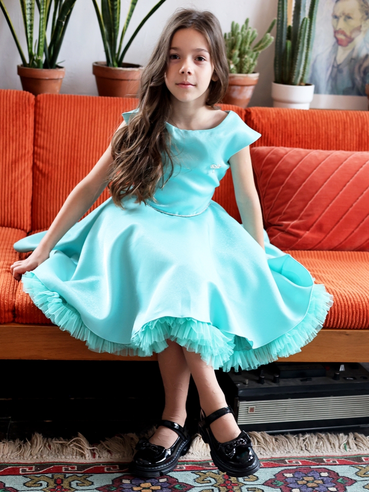 Платье для девочки БУШОН ST35, праздничное цвет бирюзовый 