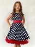 Платье для девочки нарядное БУШОН ST10, стиляги цвет темно-синий, красный пояс, принт горошек 
