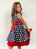 Платье для девочки нарядное БУШОН ST10, стиляги цвет темно-синий, красный пояс, принт горошек 