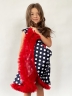 Платье для девочки нарядное БУШОН ST10, стиляги цвет темно-синий, красный пояс, принт горошек 