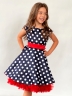 Платье для девочки нарядное БУШОН ST10, стиляги цвет темно-синий, красный пояс, принт горошек 