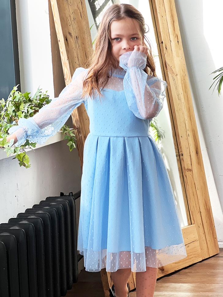 Платье для девочки нарядное БУШОН ST77, цвет голубой