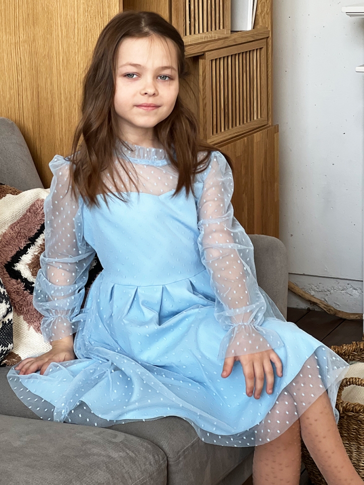 Платье для девочки нарядное БУШОН ST77, цвет голубой