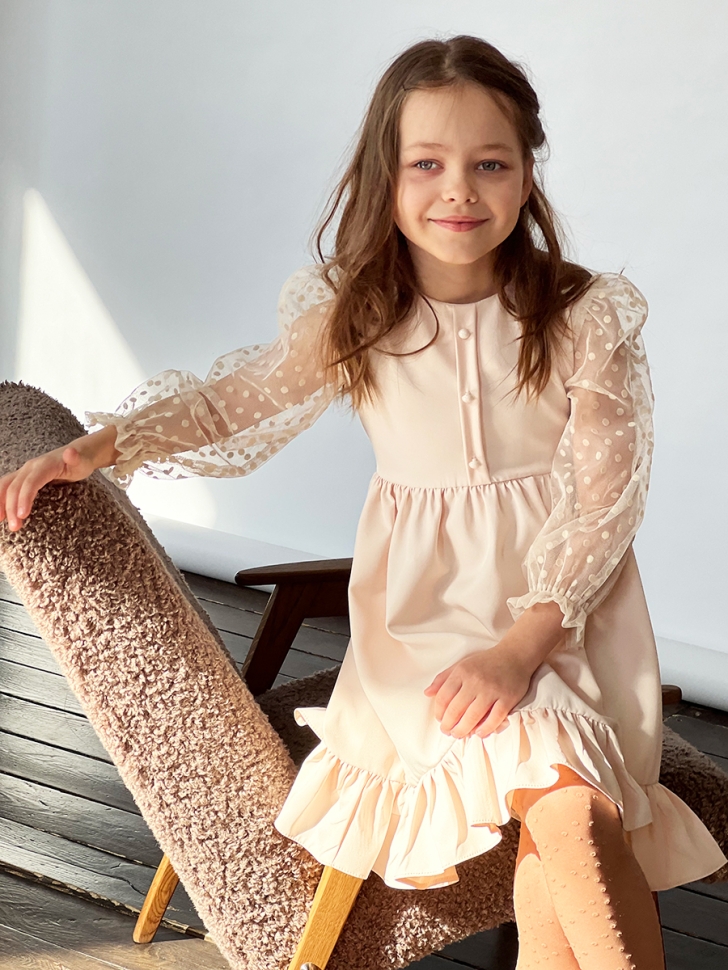 Платье для девочки нарядное БУШОН ST52, цвет бежевый