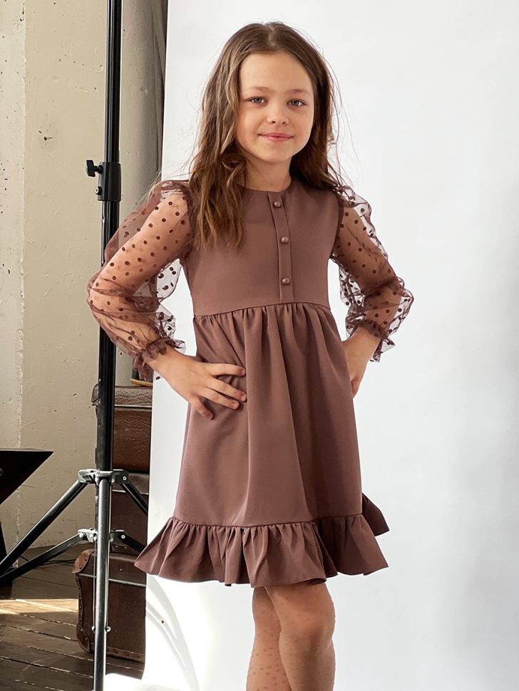 Платье для девочки нарядное БУШОН ST52, цвет коричневый