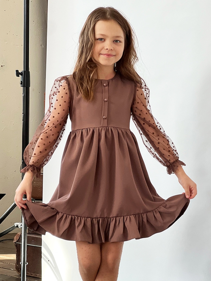 Платье для девочки нарядное БУШОН ST52, цвет коричневый