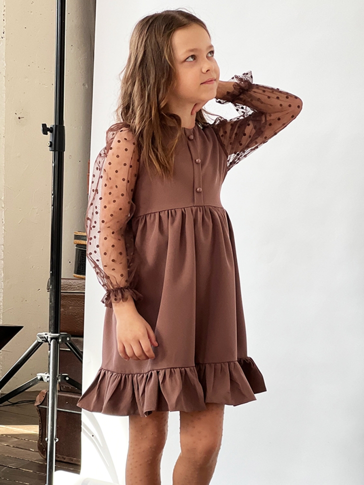 Платье для девочки нарядное БУШОН ST52, цвет коричневый