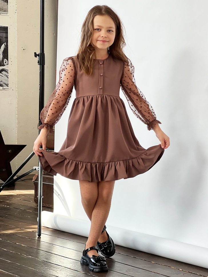 Платье для девочки нарядное БУШОН ST52, цвет коричневый