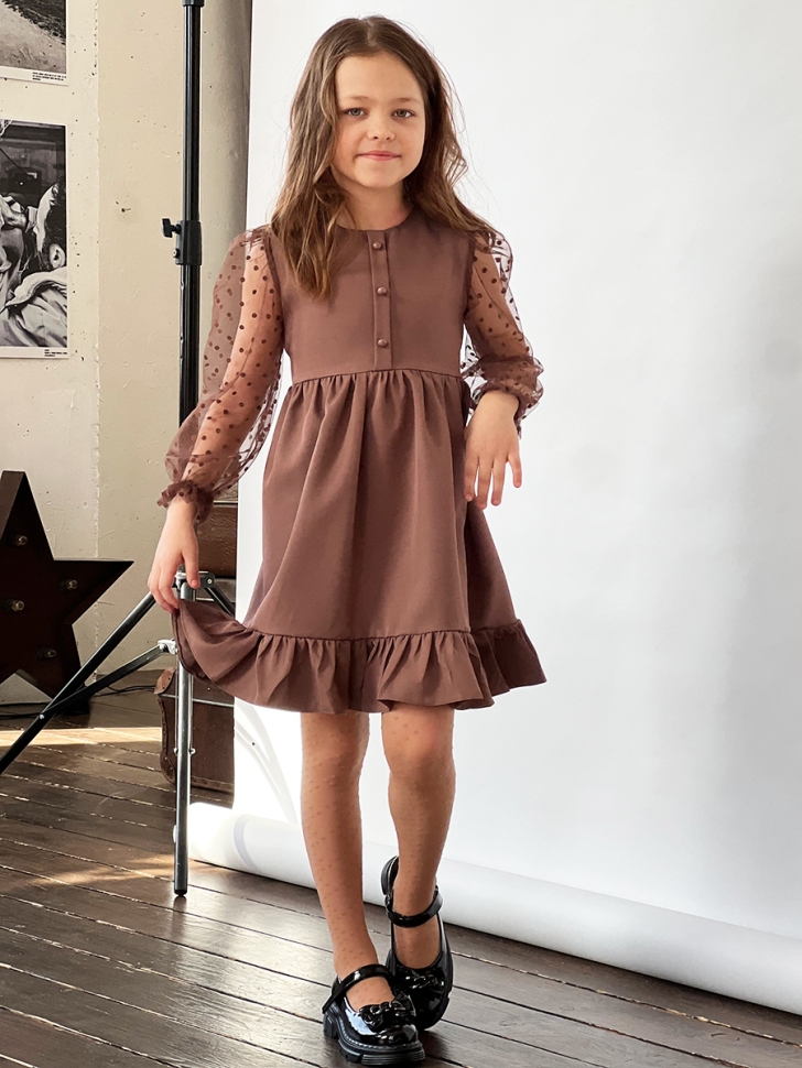 Платье для девочки нарядное БУШОН ST52, цвет коричневый