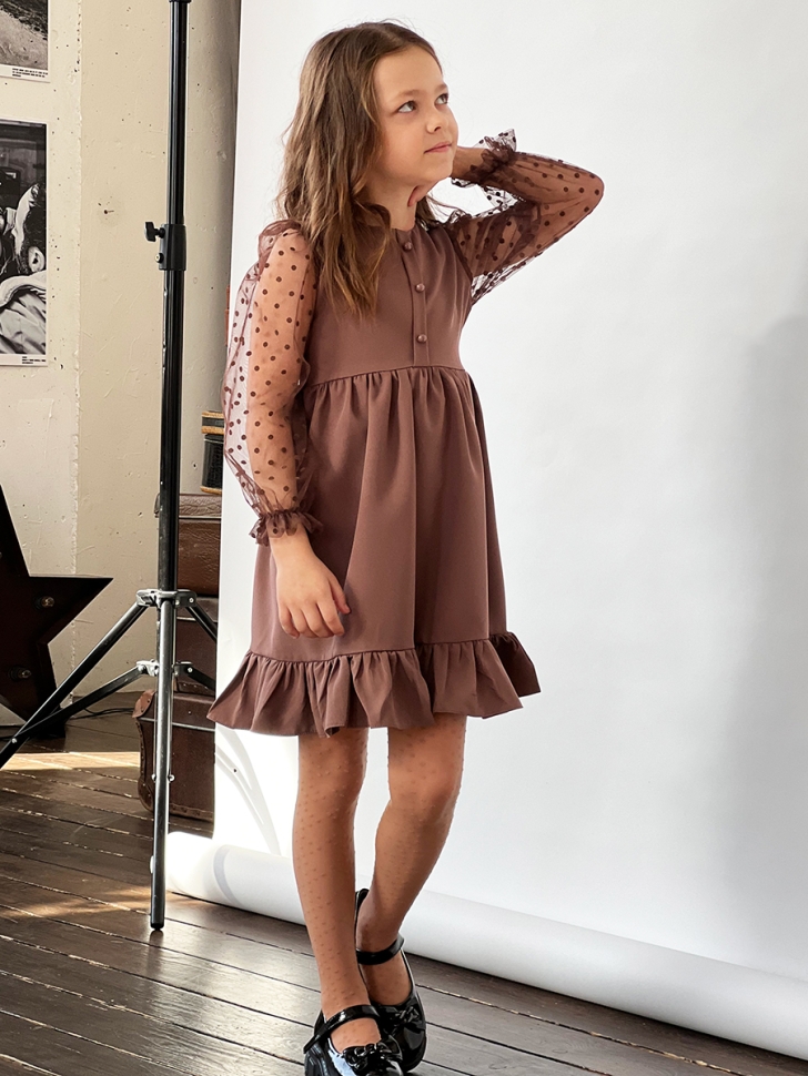 Платье для девочки нарядное БУШОН ST52, цвет коричневый