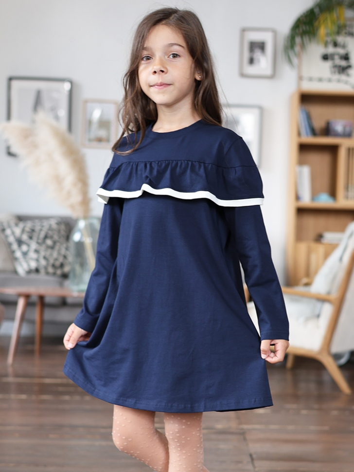 Платье для девочки школьное БУШОН SK33, цвет темно-синий