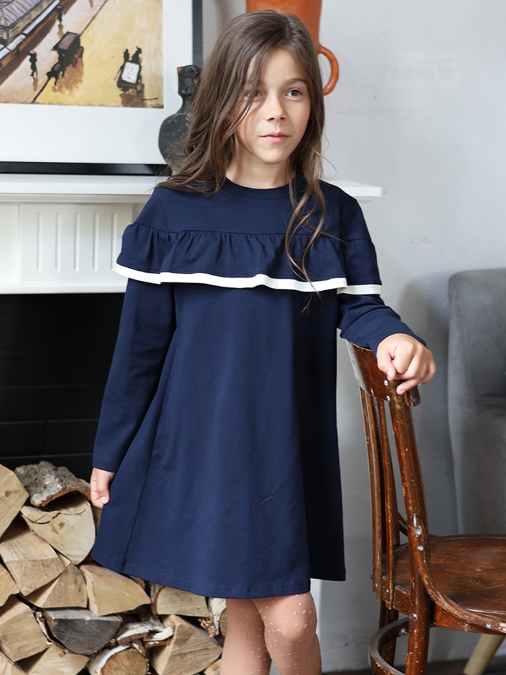 Платье для девочки школьное БУШОН SK33, цвет темно-синий