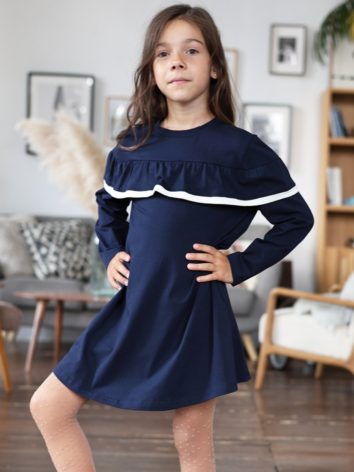 Платье для девочки школьное БУШОН SK33, цвет темно-синий