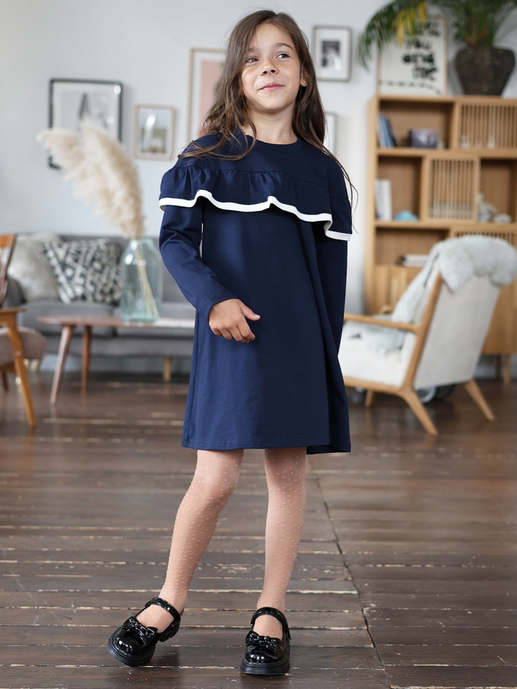 Платье для девочки школьное БУШОН SK33, цвет темно-синий