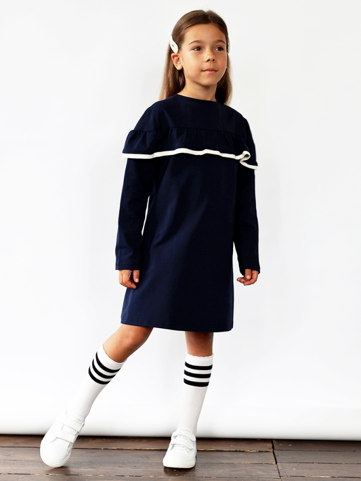Платье для девочки школьное БУШОН SK33, цвет темно-синий