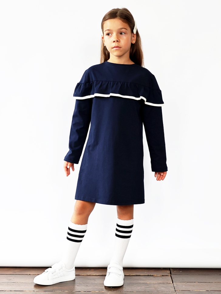 Платье для девочки школьное БУШОН SK33, цвет темно-синий
