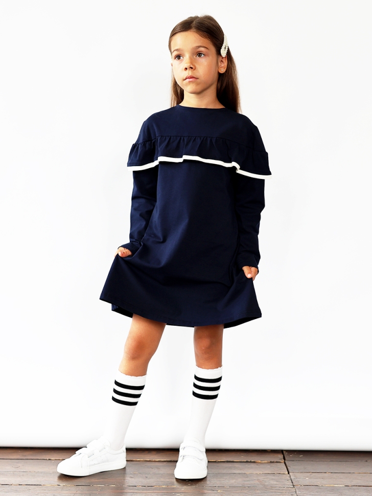 Платье для девочки школьное БУШОН SK33, цвет темно-синий