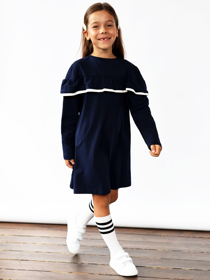 Платье для девочки школьное БУШОН SK33, цвет темно-синий
