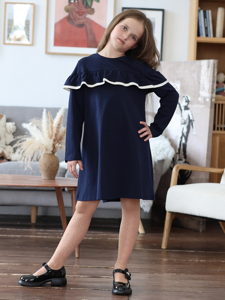 Платье для девочки школьное БУШОН SK33, цвет темно-синий