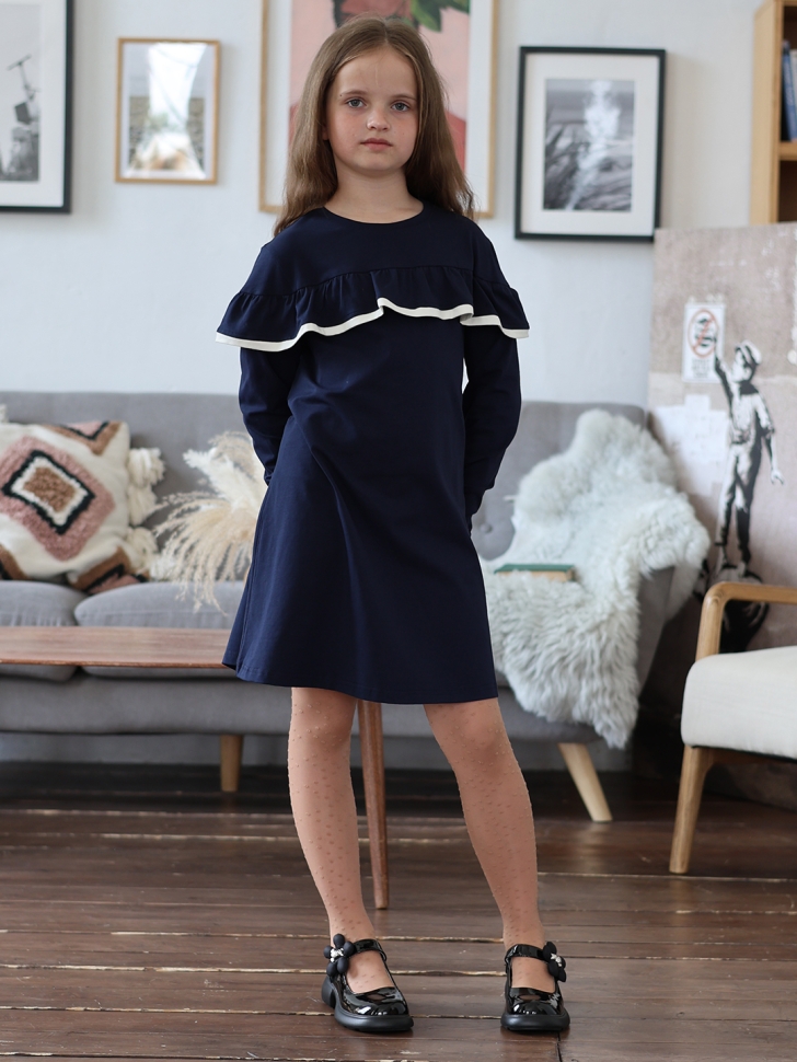 Платье для девочки школьное БУШОН SK33, цвет темно-синий