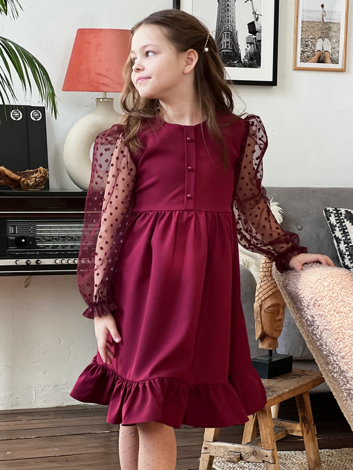 Платье для девочки нарядное БУШОН ST52, цвет бордовый