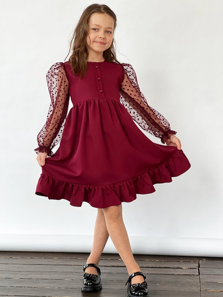 Платье для девочки нарядное БУШОН ST52, цвет бордовый
