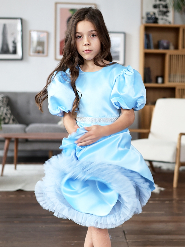Платье для девочки БУШОН ST34, праздничное цвет голубой