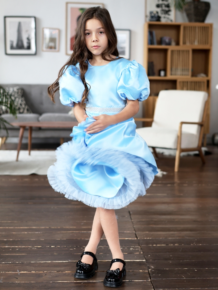 Платье для девочки БУШОН ST34, праздничное цвет голубой
