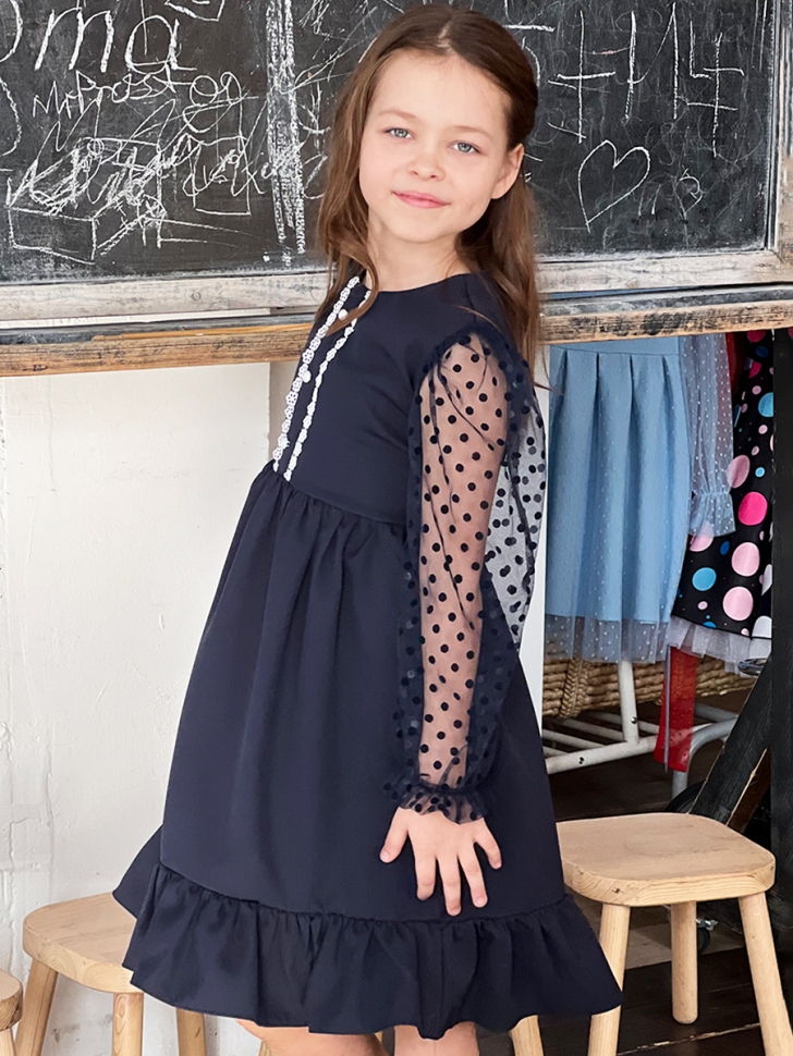 Платье для девочки нарядное БУШОН ST52, цвет темно-синий