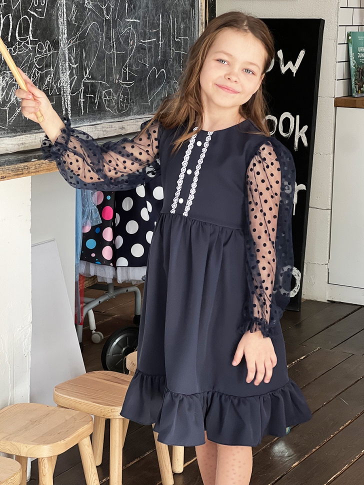 Платье для девочки нарядное БУШОН ST52, цвет темно-синий