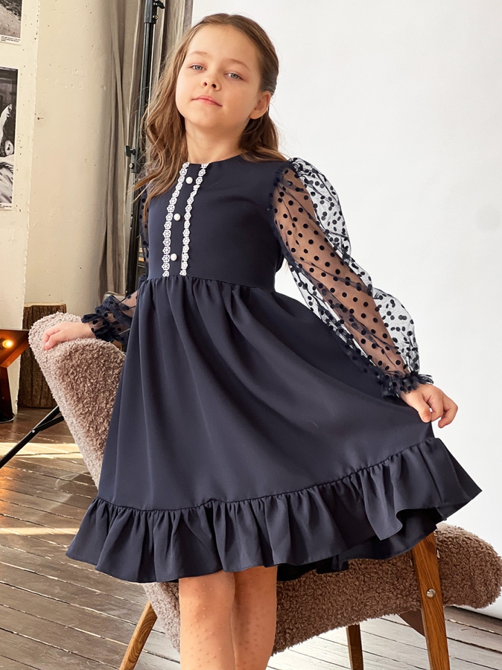 Платье для девочки нарядное БУШОН ST52, цвет темно-синий