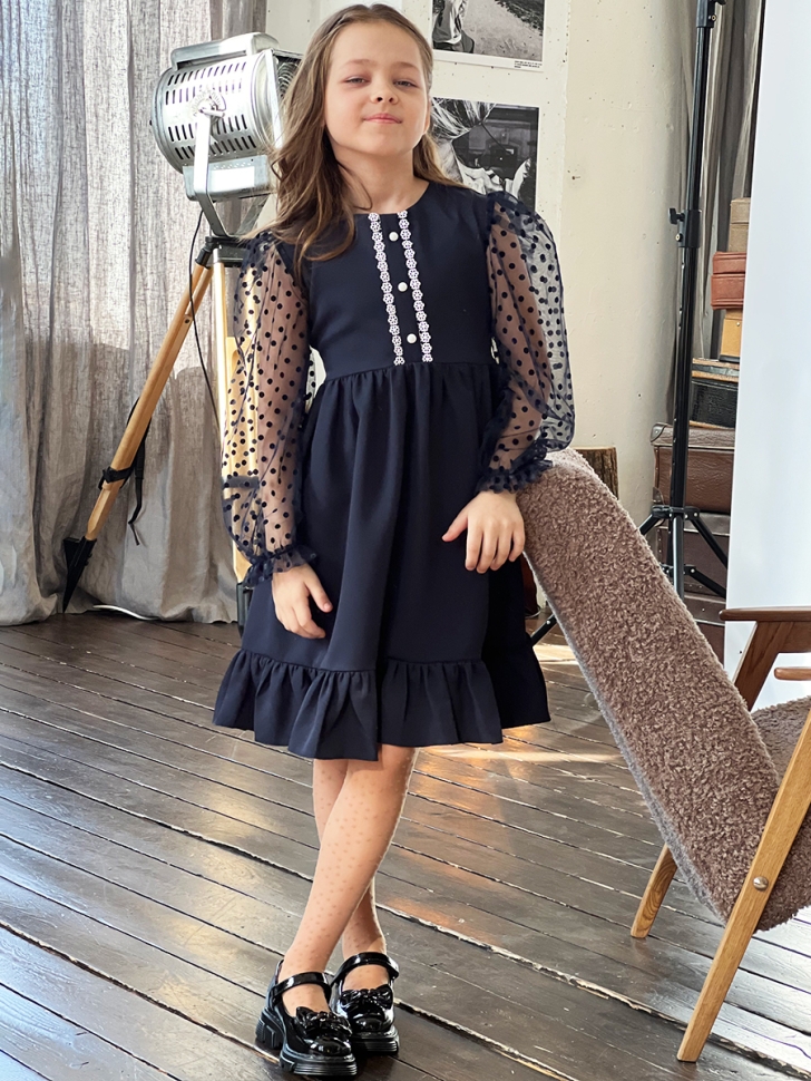 Платье для девочки нарядное БУШОН ST52, цвет темно-синий