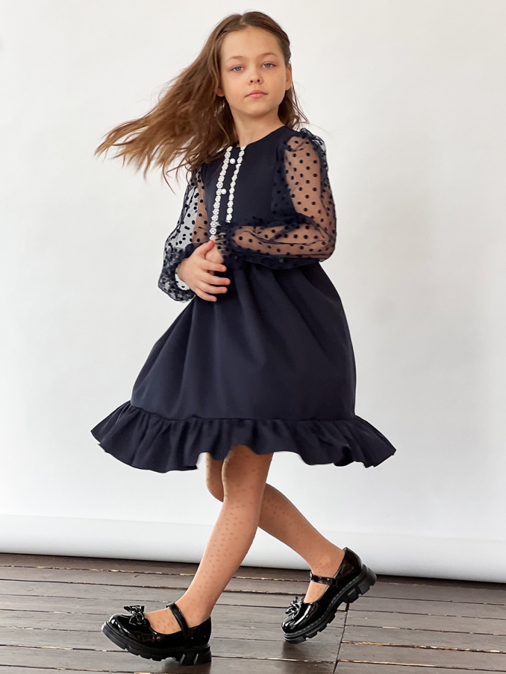 Платье для девочки нарядное БУШОН ST52, цвет темно-синий