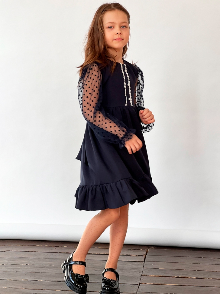 Платье для девочки нарядное БУШОН ST52, цвет темно-синий