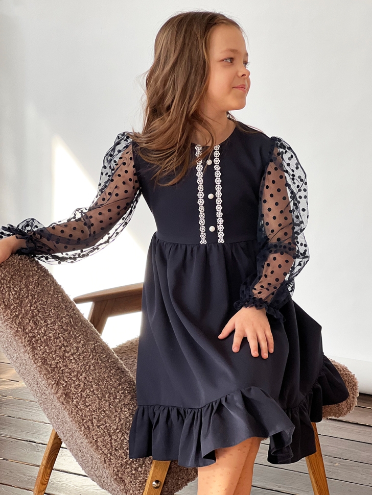 Платье для девочки нарядное БУШОН ST52, цвет темно-синий