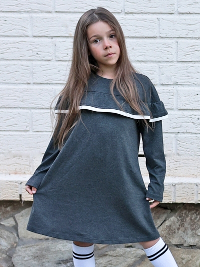 Платье для девочки школьное БУШОН SK33, цвет темно-серый