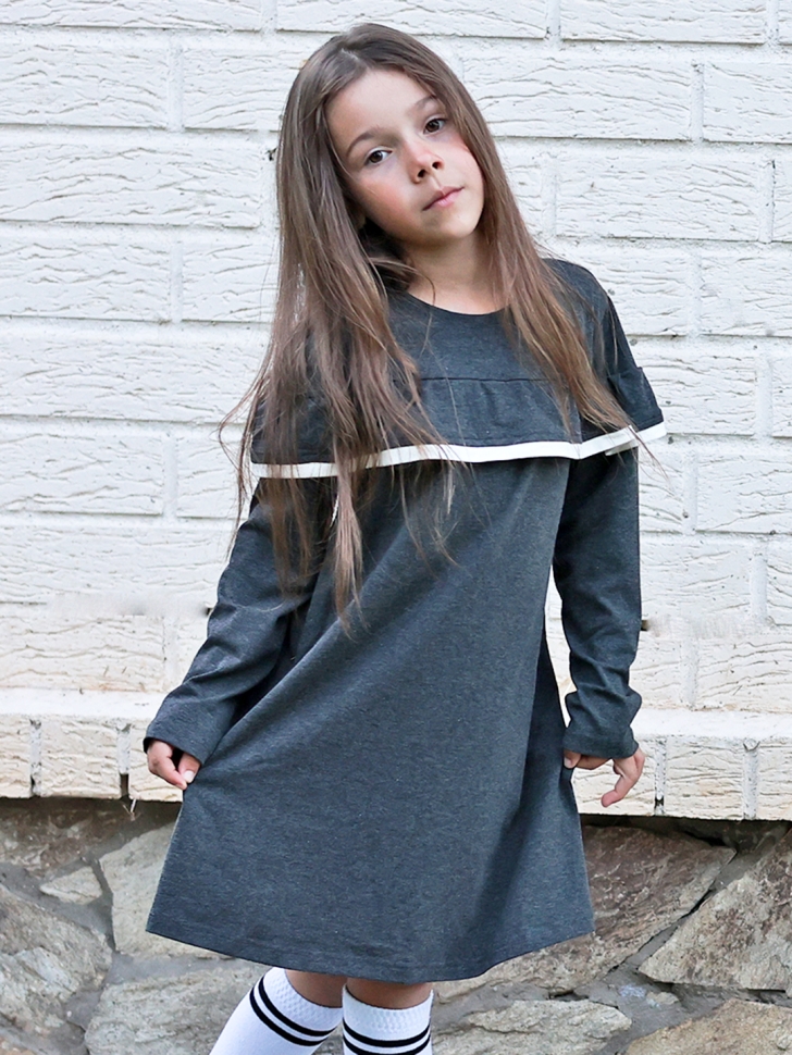 Платье для девочки школьное БУШОН SK33, цвет темно-серый