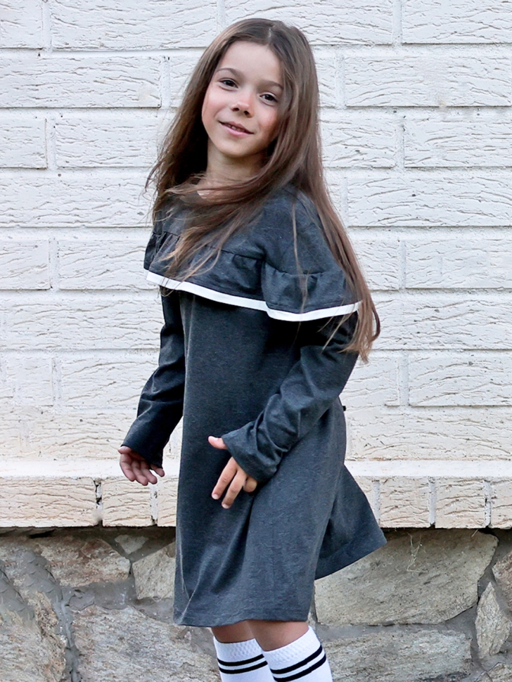Платье для девочки школьное БУШОН SK33, цвет темно-серый