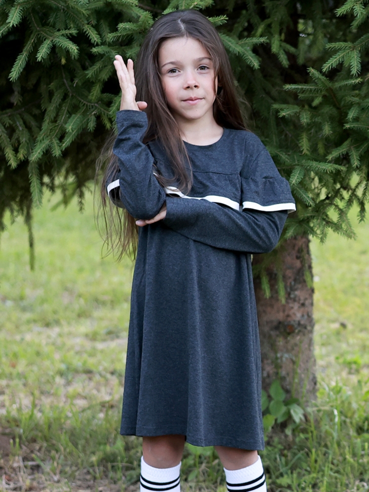 Платье для девочки школьное БУШОН SK33, цвет темно-серый