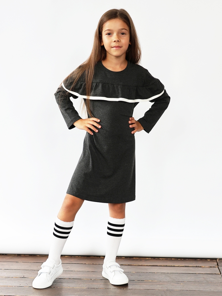 Платье для девочки школьное БУШОН SK33, цвет темно-серый