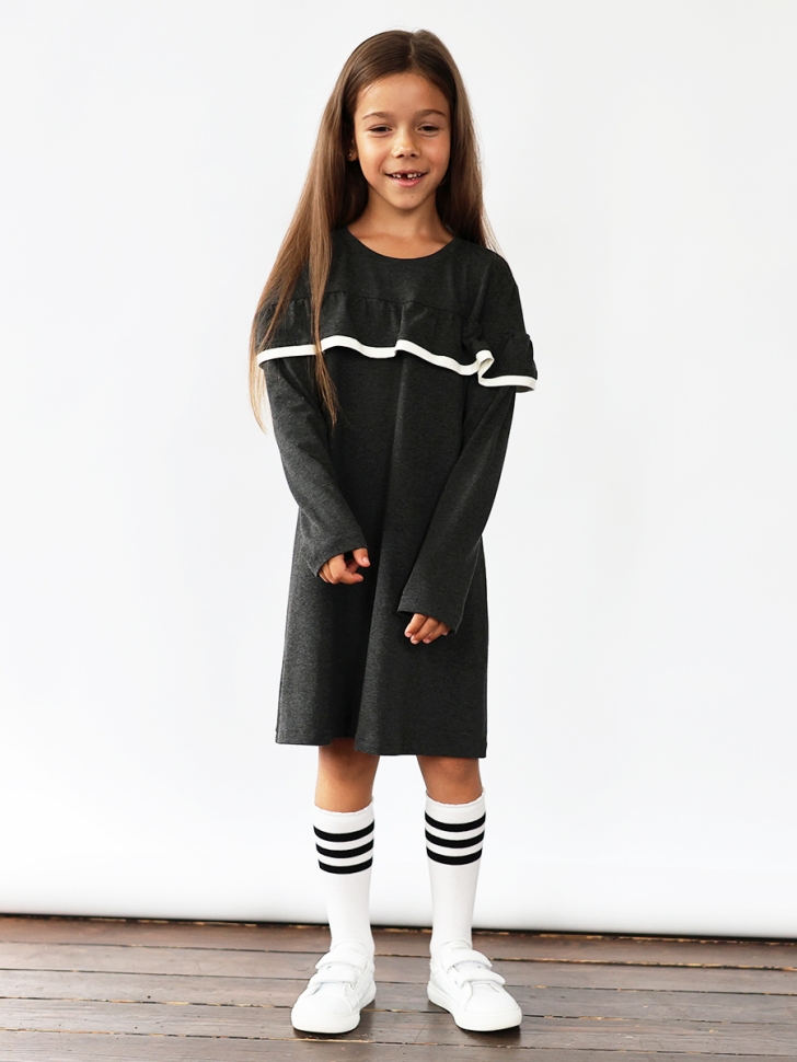 Платье для девочки школьное БУШОН SK33, цвет темно-серый