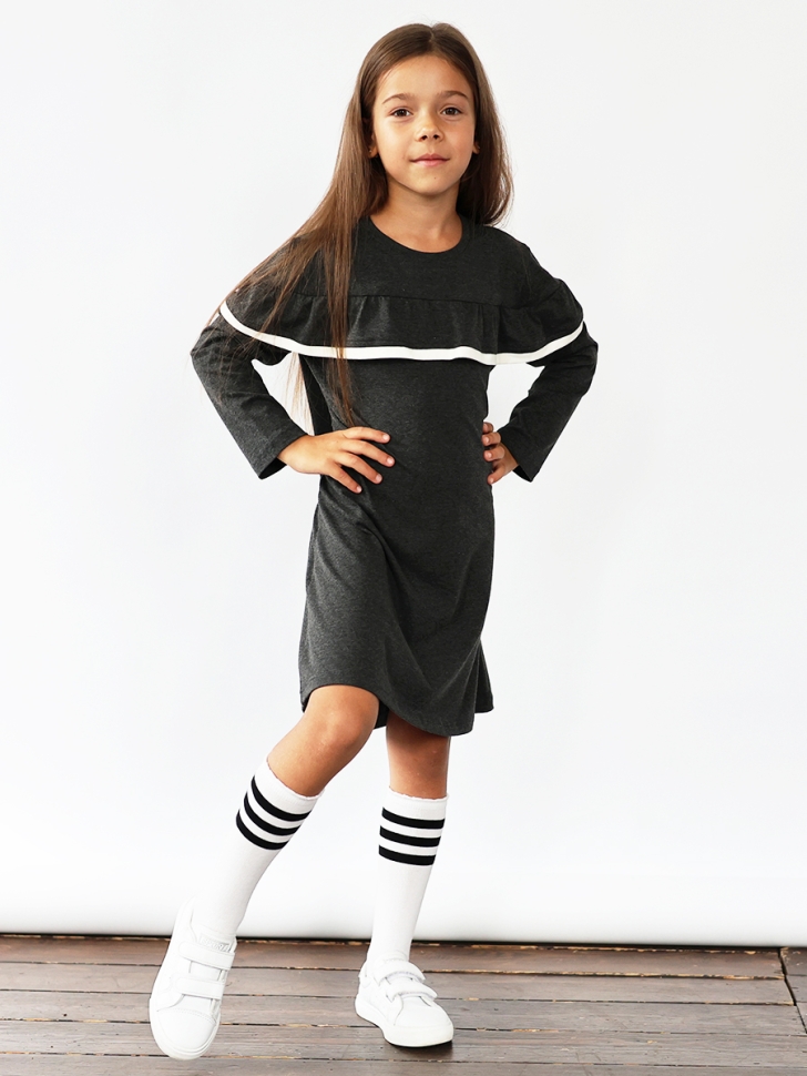 Платье для девочки школьное БУШОН SK33, цвет темно-серый