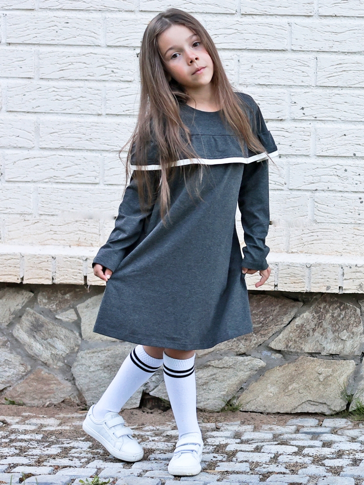 Платье для девочки школьное БУШОН SK33, цвет темно-серый